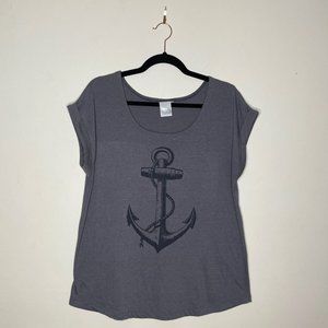 Uniik Tunik Grey Anchor T-Shirt Sccop Neck Cuff Sleeves size XL